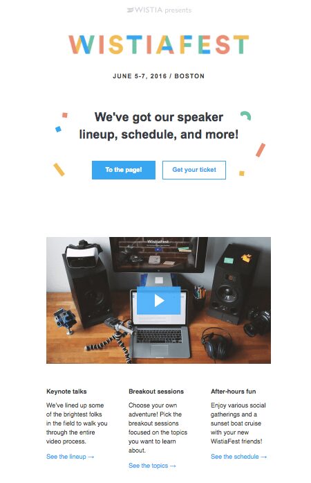 An example of a event marketing email from Wistia