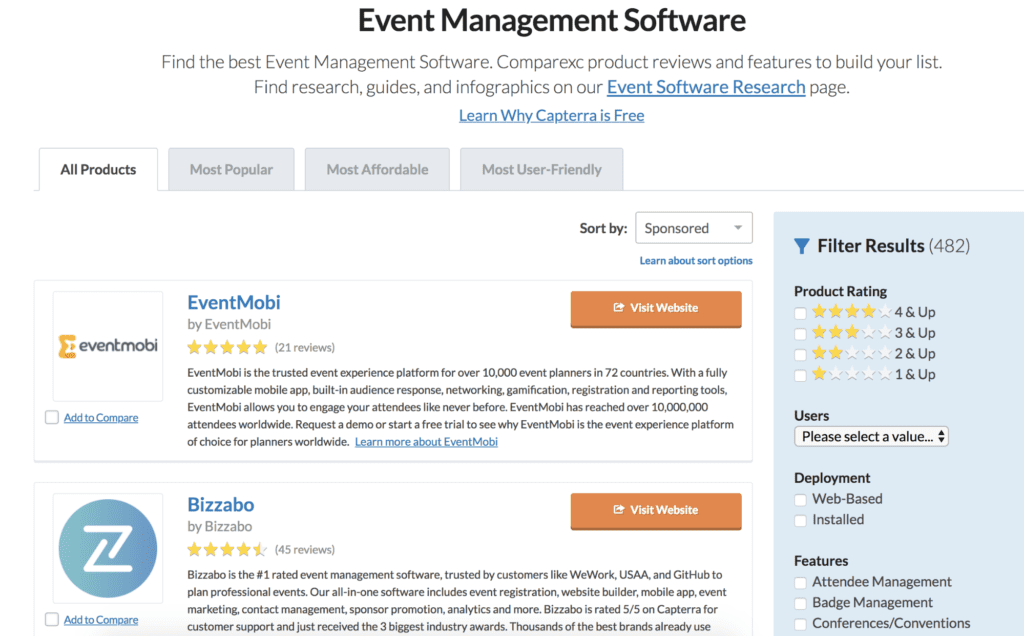 Event management software reviews on Capterra